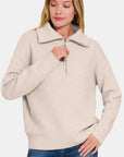 Zenana Half Zip Long Sleeve Sweater