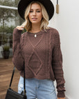 Cable-Knit Round Neck Dropped Shoulder Sweater