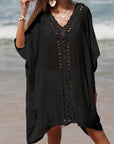 Dark Gray Cutout V-Neck Three-Quarter Sleeve Cover Up Sentient Beauty Fashions Apparel & Accessories