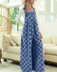 Double Take Checkered Sleeveless Wide Leg Denim Jumpsuit