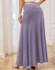 Solid Elastic Waist Maxi Skirt