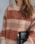 Sequin Color Block Round Neck Sweater