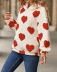 Fuzzy Heart Pocketed Dropped Shoulder Hoodie