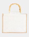 White Smoke Fame Bamboo Handle Hello Weekend Tote Bag Sentient Beauty Fashions *Accessories
