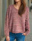 Heathered V-Neck Long Sleeve Sweater