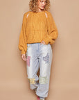 Tan POL Cable Knit Cutout Long Sleeve Sweater