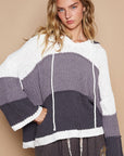 Rosy Brown POL Color Block Long Sleeve Hooded Sweater