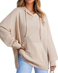 Drawstring Slit Long Sleeve Hoodie