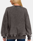 Zenana Full Size Acid Wash Fleece Long Sleeve Sweatshirt