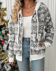 Drawstring Snowflake Zip Up Hooded Outerwear