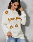 Pumpkin Embroidery Long Sleeve Sweater