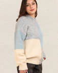 VERY J Color Block Mock Neck Drop Shoulder Sweater