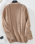 Cable-Knit Open Front Long Sleeve Cardigan