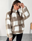 Plaid Half Zip Long Sleeve Teddy Sweatshirt