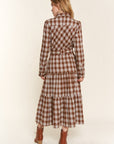 Antique White And the Why Plaid Tiered Midi Shirt Dress