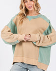 SAGE + FIG Color Block Round Neck Sweatshirt