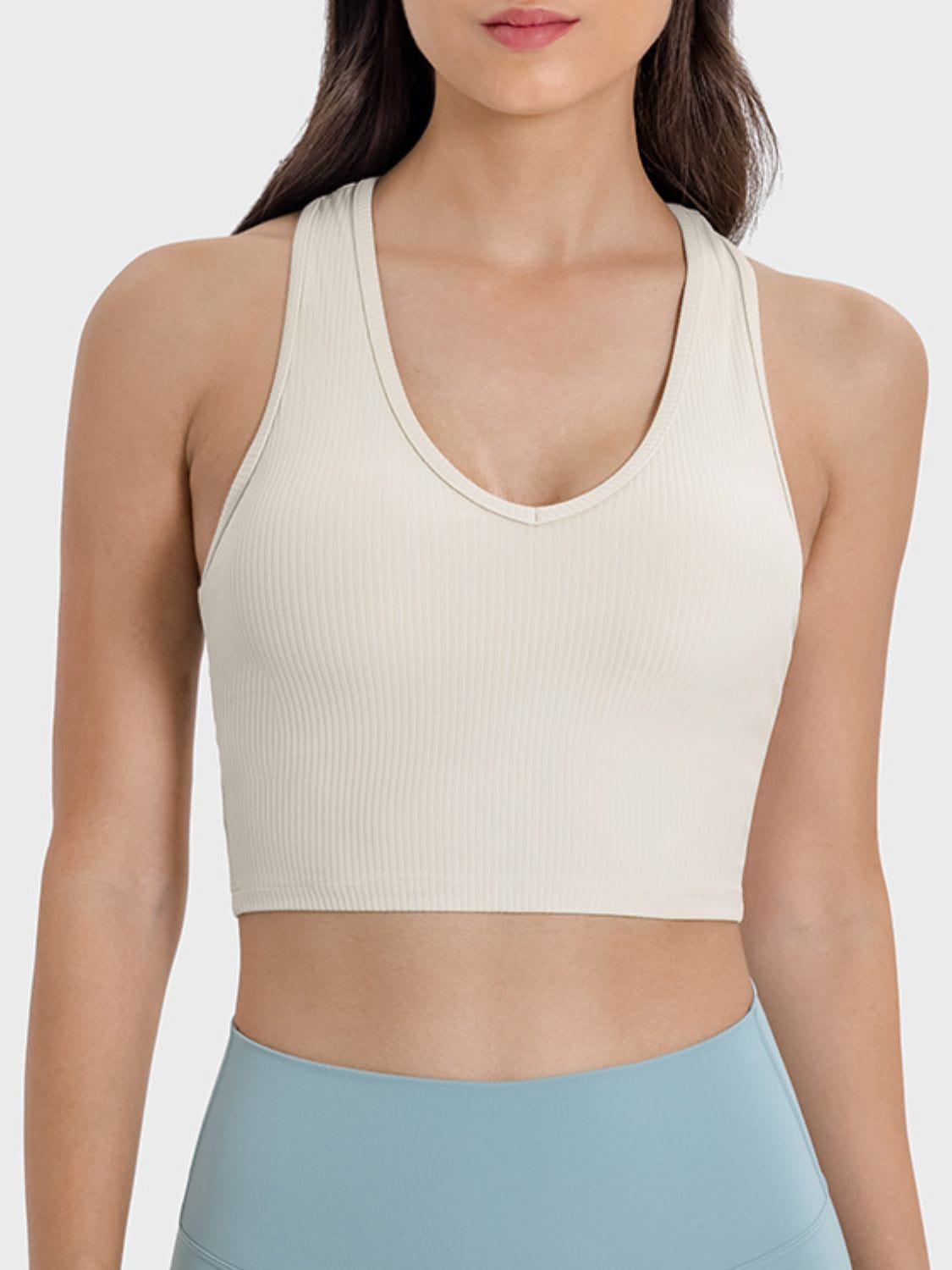 Gray Scoop Neck Wide Strap Active Tank