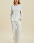 Double Take Full Size Cable-Knit Long Sleeve Top and Pants Set