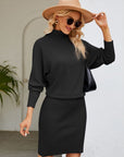 Turtle Neck Long Sleeve Ribbed Sweater Dress