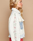 POL Embroidered Sleeve Raw Edge Quilted Jacket