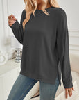 Lovelet Slit Round Neck Long Sleeve Sweatshirt