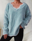 V-Neck Drop Shoulder Long Sleeve Sweater