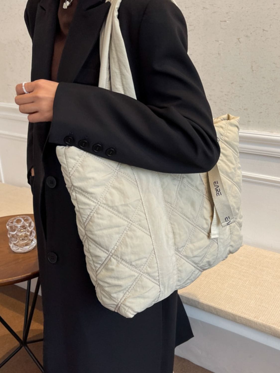 Quilted Nylon Large Tote Bag