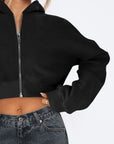 Zip Up Long Sleeve Hooded Cropped Jacket