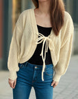 Tied Dropped Shoulder Long Sleeve Cardigan