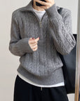 Cable-Knit Half Zip Long Sleeve Sweater