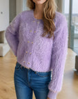 Heart Button Round Neck Cardigan