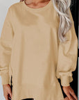 Exposed Seam Round Neck Long Sleeve Sweatshirt