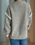 Contrast Trim Round Neck Dropped Shoulder Sweater