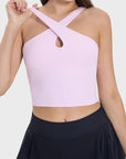 Black Crisscross Grecian Neck Active Cami Sentient Beauty Fashions Apparel & Accessories