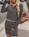 Striped Long Sleeve Top and Skirt Set