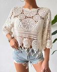 Light Gray Openwork Round Neck Cover-Up