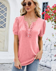 Frill Notched Short Sleeve Blouse