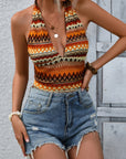 Rosy Brown Geometric Halter Neck Cropped Tank