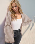 Double Take Contrast Open Front Dropped Shoulder Cardigan