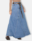 Raw Hem Maxi Denim Skirt