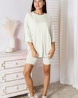 Light Gray Basic Bae Full Size Soft Rayon Three-Quarter Sleeve Top and Shorts Set Sentient Beauty Fashions