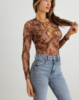 Light Gray HERA COLLECTION Abstract Mesh Lace-Up Long Sleeve Bodysuit