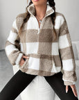 Plaid Half Zip Long Sleeve Teddy Sweatshirt