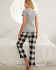 Plaid Heart Tee and Pants Lounge Set with Pockets