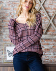 Dark Gray Heimish Full Size Plaid V-Neck Long Sleeve Top