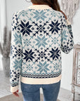 Perfee Graphic Round Neck Long Sleeve Sweater