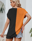 Color Block V-Neck Short Sleeve Knit Top