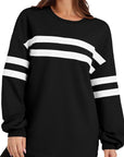 Lovelet Striped Round Neck Dropped Shoulder Sweatshirt