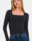 Misty Rose Zenana Square Neck Fitted Long Sleeve T-Shirt