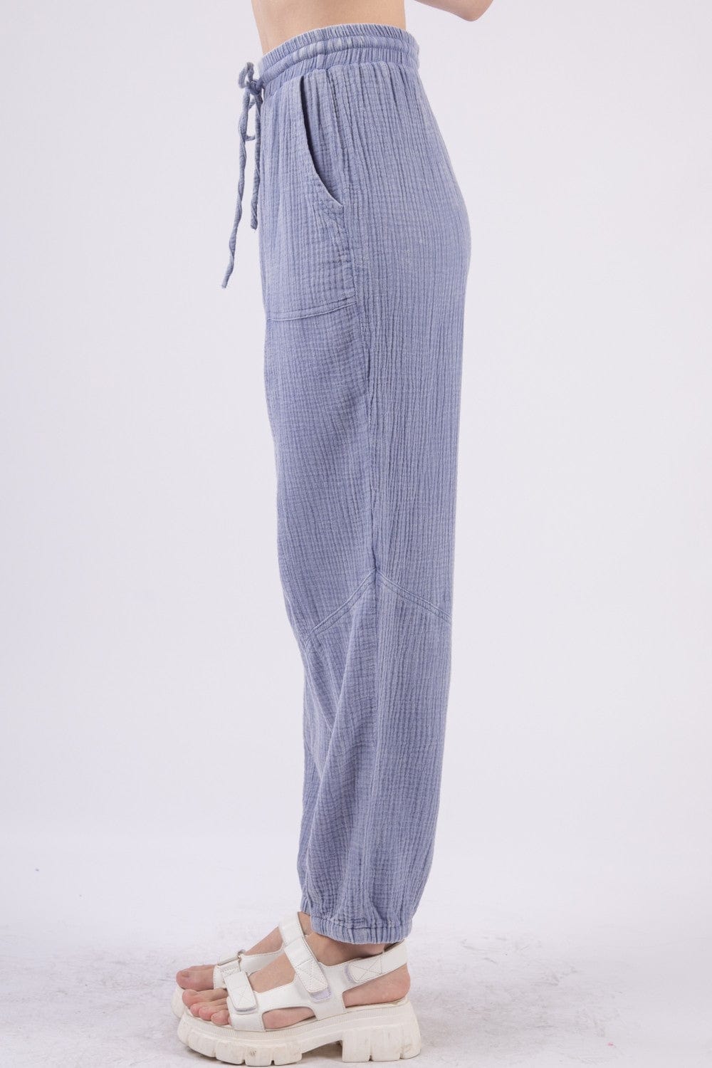 Lavender VERY J Washed Woven Crinkle Gauze Drawstring Cargo Pants